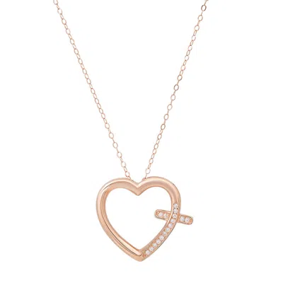 Kylie Harper 14k Rose Gold Over Silver Cz Heart Cross Pendant