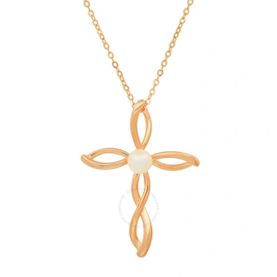 Kylie Harper 14k Rose Gold Over Silver Genuine Pearl Cross Pendant In Rose Gold-tone