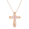 Kylie Harper Rose Gold Over Silver Heart Diamond Cz Cross Pendant In Rose Gold-tone