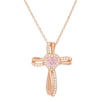 Kylie Harper Rose Gold Over Silver Heart Diamond Cz Cross Pendant In Rose Gold-tone