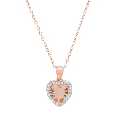 Kylie Harper 14k Rose Gold Over Silver Heart-cut Morganite Cz Halo Pendant