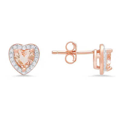 Kylie Harper 14k Rose Gold Over Silver Heart-cut Morganite Cz Halo Stud Earrings