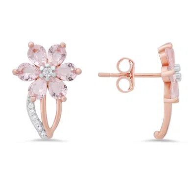 Kylie Harper 14k Rose Gold Over Silver Morganite Cz Flower Stud Earrings