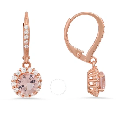 Kylie Harper 14k Rose Gold Over Silver Morganite Cz Halo Leverback Earrings In Rose Gold-tone