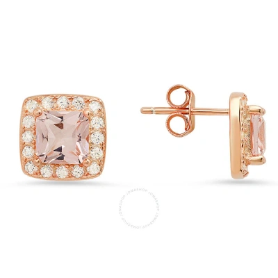 Kylie Harper 14k Rose Gold Over Silver Morganite Cz Halo Stud Earrings In Rose Gold-tone