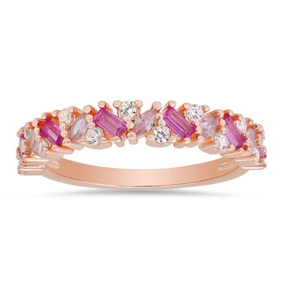 Kylie Harper 14k Rose Gold Over Silver Multi Shape Pink Sapphire Ombre Band Ring