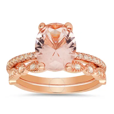 Kylie Harper 14k Rose Gold Over Silver Oval-cut Morganite Cz 2pc Stackable Ring Set In Pink/rose Gold Tone/gold Tone