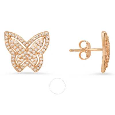 Kylie Harper 14k Rose Gold Over Silver Pave Butterfly Cubic Zirconia  Cz Stud Earrings In Rose Gold-tone