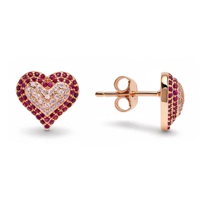 Kylie Harper 14k Rose Gold Over Silver Pave Pink Cz Heart Stud Earrings