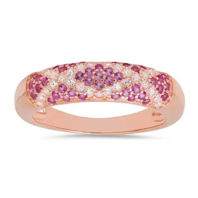 Kylie Harper 14k Rose Gold Over Silver Pave Pink Sapphire X Band Ring In ["pink","rose Gold Tone","gold Tone"]