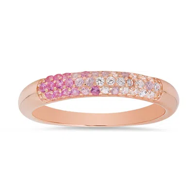 Kylie Harper 14k Rose Gold Over Silver Petite Pink Sapphire Ombre Pave Cz Band Ring In ["pink","rose Gold Tone","gold Tone"]