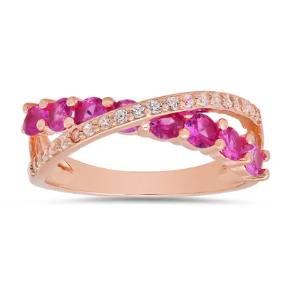 Kylie Harper 14k Rose Gold Over Silver Pink Sapphire Cz Crossover Ring In Brown