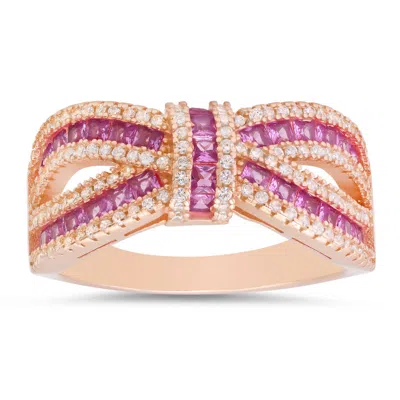 Kylie Harper 14k Rose Gold Over Silver Pink Sapphire Cz Love Knot Ring In Multi
