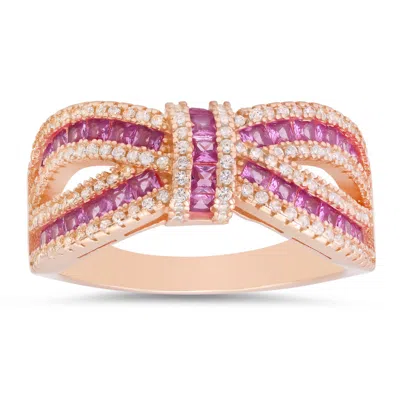 Kylie Harper 14k Rose Gold Over Silver Pink Sapphire Cz Love Knot Ring In ["pink","rose Gold Tone","gold Tone"]