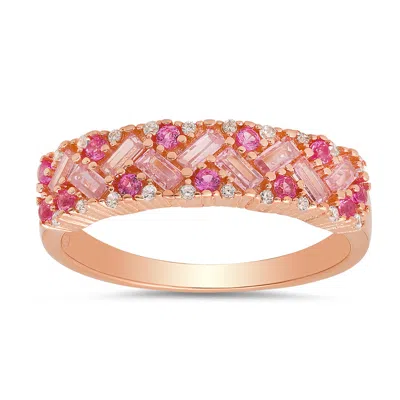 Kylie Harper 14k Rose Gold Over Silver Pink Sapphire Cz Ombre Baguette-cut Band Ring In Multi