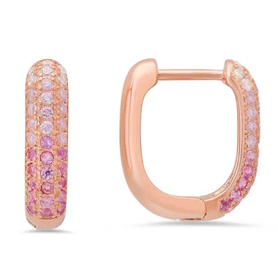 Kylie Harper 14k Rose Gold Over Silver Pink Sapphire Ombre Pave Cz Hoop Earrings