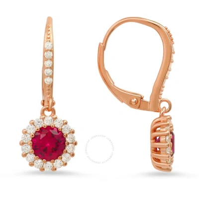 Kylie Harper 14k Rose Gold Over Silver Ruby Cz Halo Leverback Earrings In Rose Gold-tone