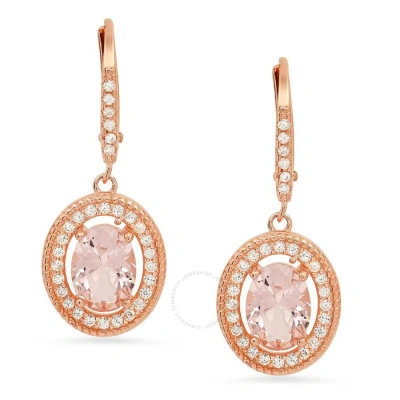Kylie Harper 14k Rose Gold Over Silver Twisted Rope Morganite Cz Halo Leverback Earrings In Rose Gold-tone