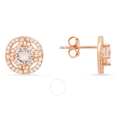Kylie Harper 14k Rose Gold Over Silver Vintage Cubic Zirconia  Cz Halo Stud Earrings In Rose Gold-tone
