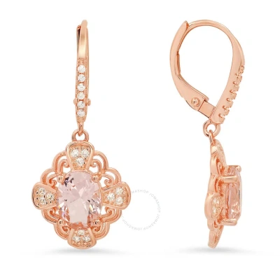 Kylie Harper 14k Rose Gold Over Silver Vintage Filigree Morganite Cz Leverback Earrings In Rose Gold-tone