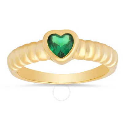 Kylie Harper 14k Yellow Gold Over Silver Bezel-set Heart Emerald Cz Ring In Gold Tone