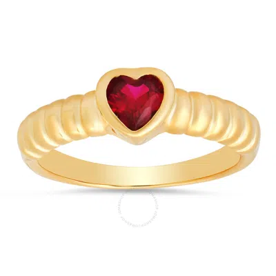 Kylie Harper 14k Yellow Gold Over Silver Bezel-set Heart Ruby Cz Ring In Gold Tone