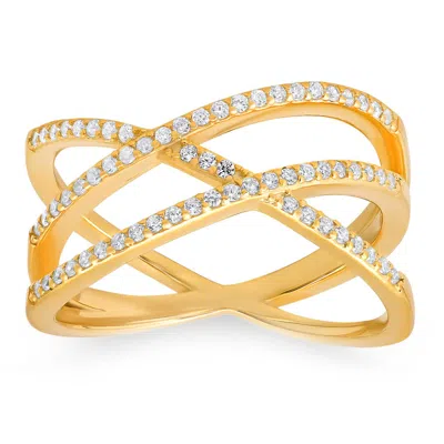 Kylie Harper 14k Yellow Gold Over Silver Criss-cross Cz Ring In Gold Tone