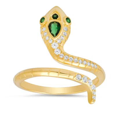 Kylie Harper 14k Yellow Gold Over Silver Cz Snake Ring