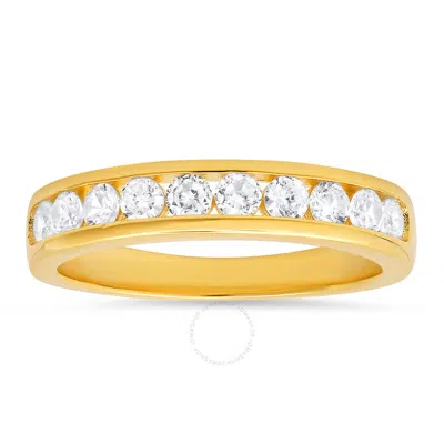 Kylie Harper Gold Over Silver Channel-set Round Cz Band Ring In Gold Tone