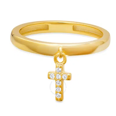 Kylie Harper Gold Over Silver Dangling Petite Cross Cz Ring In Gold Tone
