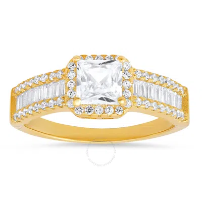 Kylie Harper Gold Over Silver Princess & Baguette-cut Cz Halo Ring In Gold Tone