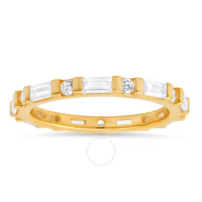 Kylie Harper Gold Over Silver Round & Baguette-cut Cz Stackable Eternity Band Ring In Gold Tone