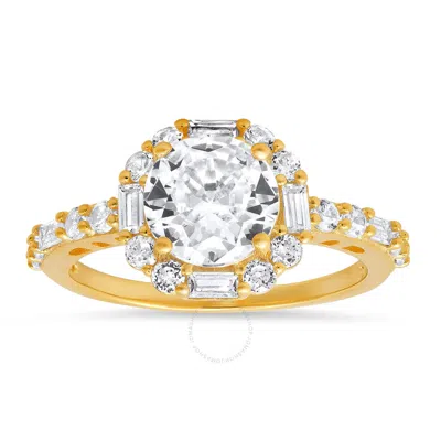 Kylie Harper Gold Over Silver Round And Baguette-cut Halo Cz Ring In Gold Tone