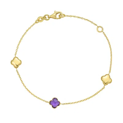 Kylie Harper Ladies 14k Gold Amethyst Clover Gemstone Station Bracelet