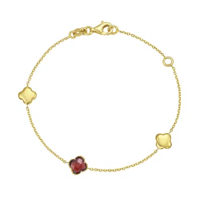 Kylie Harper Ladies 14k Gold Garnet Clover Gemstone Station Bracelet