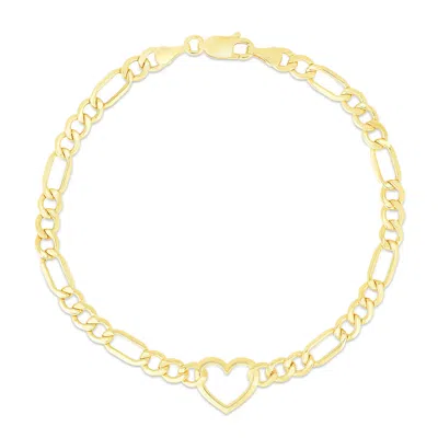 Kylie Harper Ladies 14k Gold Heart Charm Figaro Chain Bracelet