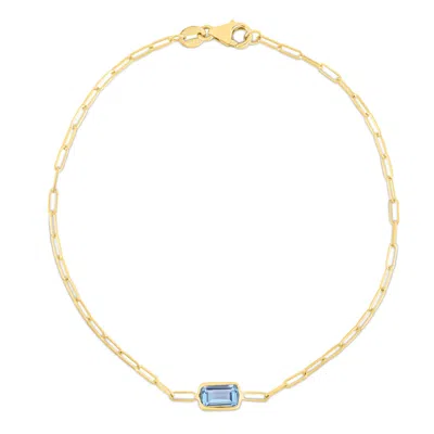 Kylie Harper Ladies 14k Gold Petite Emerald-cut Blue Topaz Paperclip Chain Bracelet