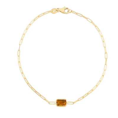 Kylie Harper Ladies 14k Gold Petite Emerald-cut Citrine Paperclip Chain Bracelet