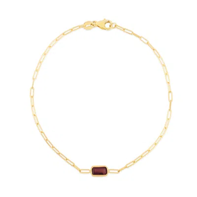 Kylie Harper Ladies 14k Gold Petite Emerald-cut Garnet Paperclip Chain Bracelet