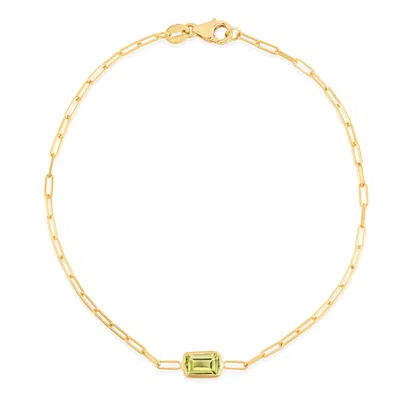 Kylie Harper Ladies 14k Gold Petite Emerald-cut Peridot Paperclip Chain Bracelet