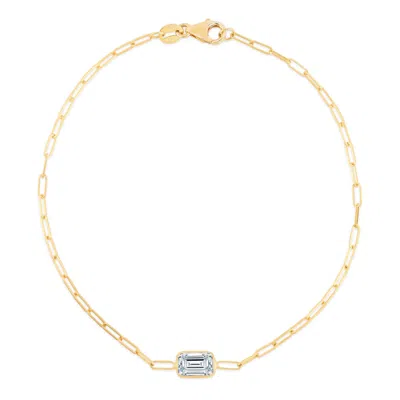 Kylie Harper Ladies 14k Gold Petite Emerald-cut White Topaz Paperclip Chain Bracelet