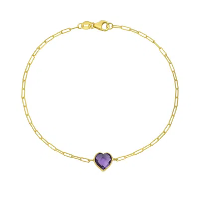Kylie Harper Ladies 14k Gold Petite Heart-cut Amethyst Paper Clip Bracelet