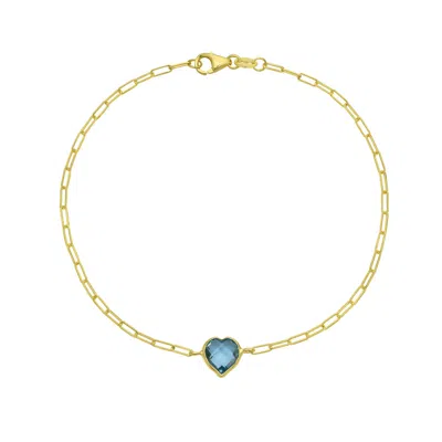 Kylie Harper Ladies 14k Gold Petite Heart-cut Blue Topaz Paper Clip Bracelet