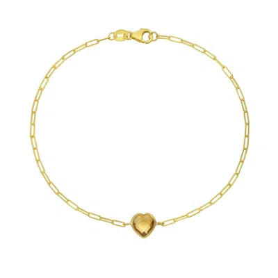 Kylie Harper Ladies 14k Gold Petite Heart-cut Citrine Paper Clip Bracelet
