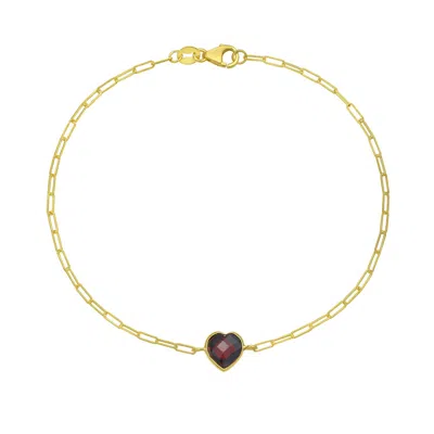 Kylie Harper Ladies 14k Gold Petite Heart-cut Garnet Paper Clip Bracelet