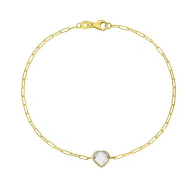 Kylie Harper Ladies 14k Gold Petite Heart-cut White Topaz Paper Clip Bracelet