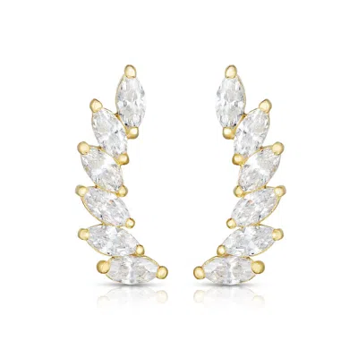 Kylie Harper Ladies 14k Gold Petite Marquise-cut Cz Ear Climber Earrings In Blue