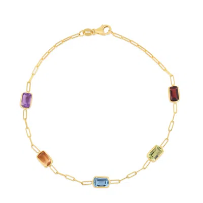 Kylie Harper Ladies 14k Gold Petite Multi Gemstone Paperclip Station Bracelet