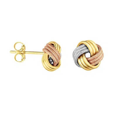 Kylie Harper Ladies 14k Tri-color Gold Diamond-cut Love Knot Earrings In Brown