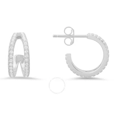 Kylie Harper Sterling Silver 15mm Double Curve Cz Hoop Earrings